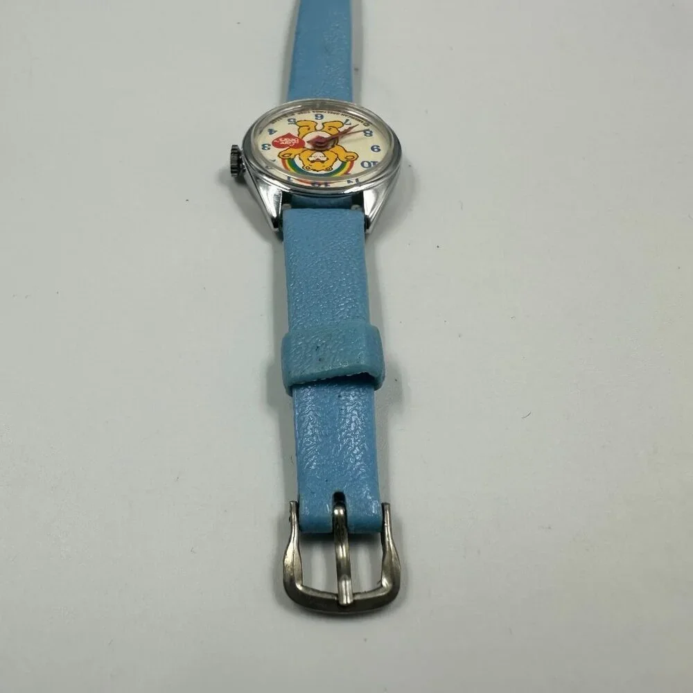 Vintage Bradley Care Bears Watch Kids Silver Tone Blue Leather Band Manual Wind